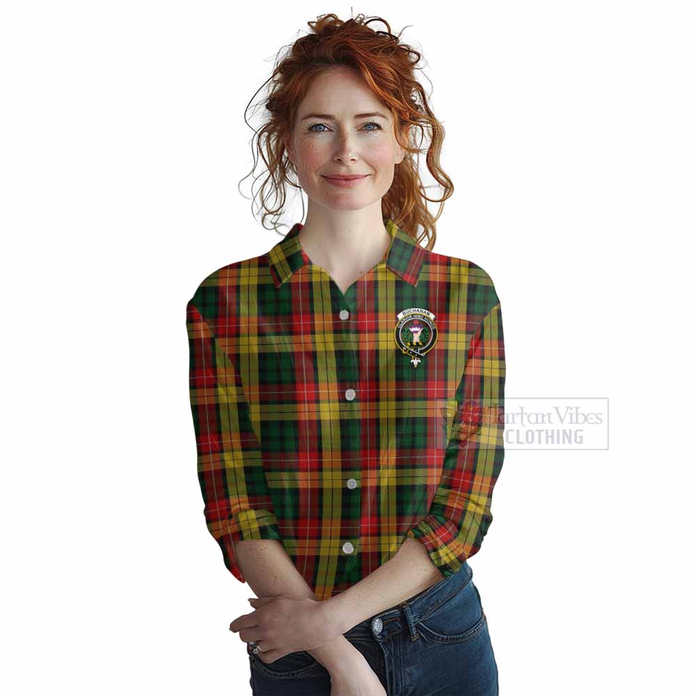 Tartan Vibes Clothing Buchanan Tartan Women's Casual Shirt with Family Crest DNA In Me Style