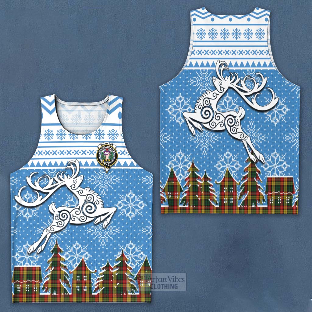 Tartan Vibes Clothing Buchanan Clan Christmas Men's Tank Top Celtic Reindeer Style