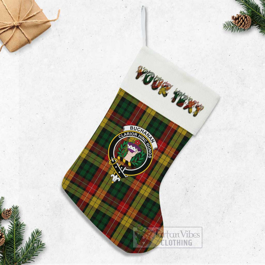 Buchanan Tartan Family Crest Christmas Stocking with Personalized Text - Tartan Vibes Clothing
