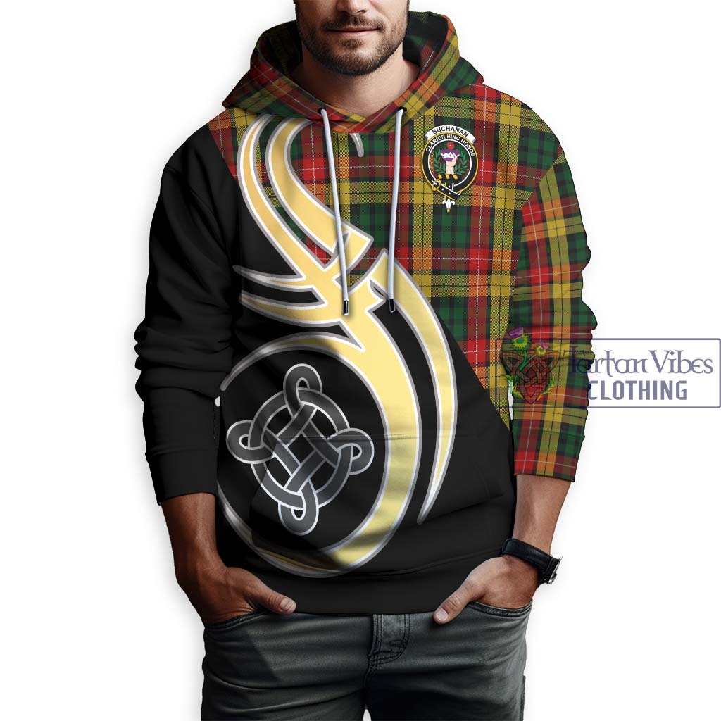 Buchanan Tartan Hoodie with Family Crest and Celtic Symbol Style Zip Hoodie - Tartan Vibes Clothing