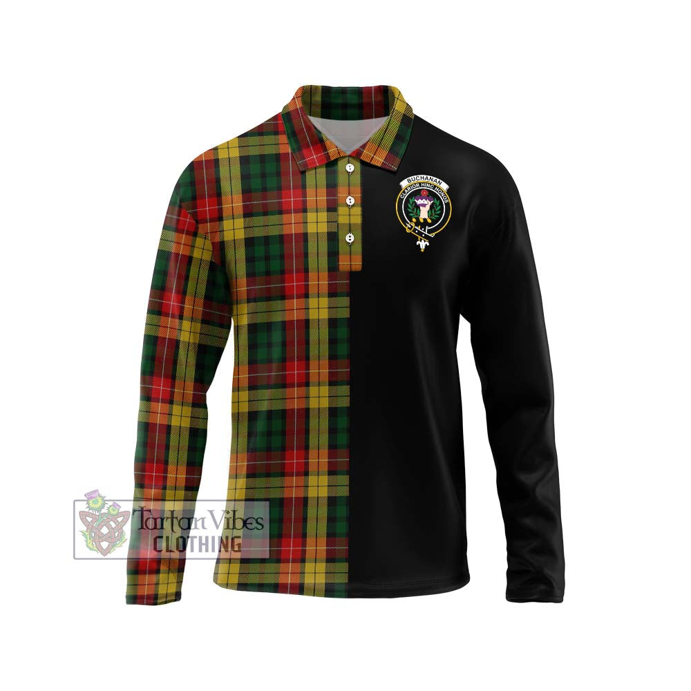 Buchanan Tartan Long Sleeve Polo Shirt with Family Crest and Half Of Me Style Unisex - Tartanvibesclothing Shop