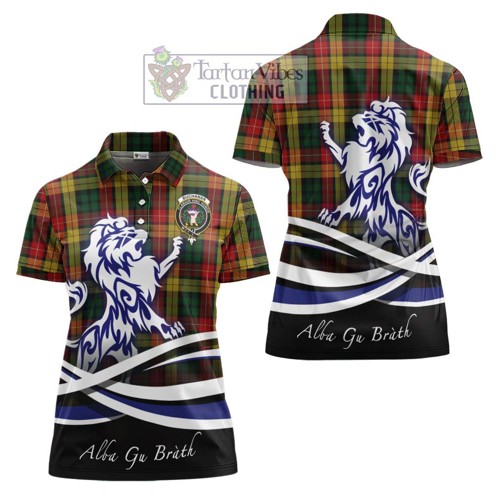 Buchanan Tartan Women's Polo Shirt with Alba Gu Brath Regal Lion Emblem Women - Tartanvibesclothing Shop