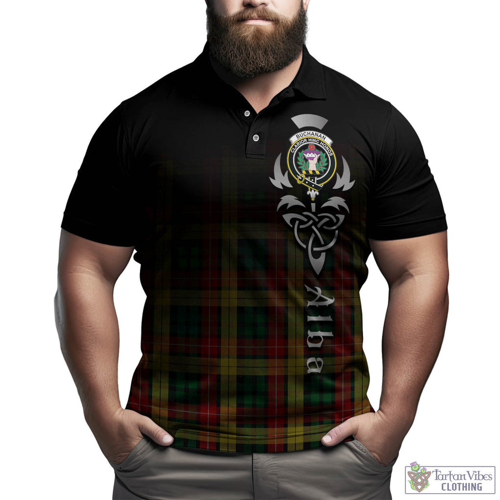 Tartan Vibes Clothing Buchanan Tartan Polo Shirt Featuring Alba Gu Brath Family Crest Celtic Inspired