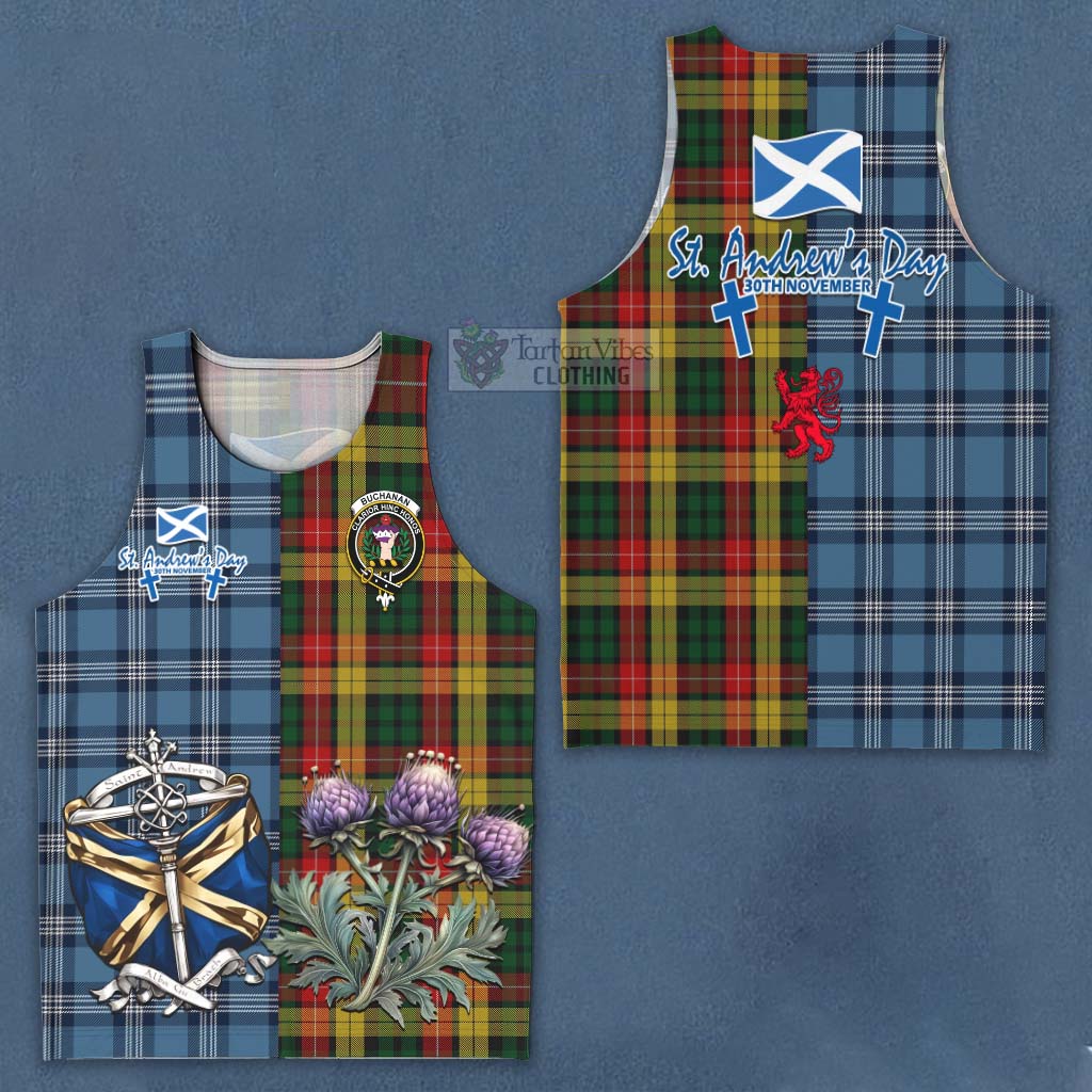 Tartan Vibes Clothing Buchanan Tartan Men's Tank Top Happy St. Andrew's Day Half Tartan Style