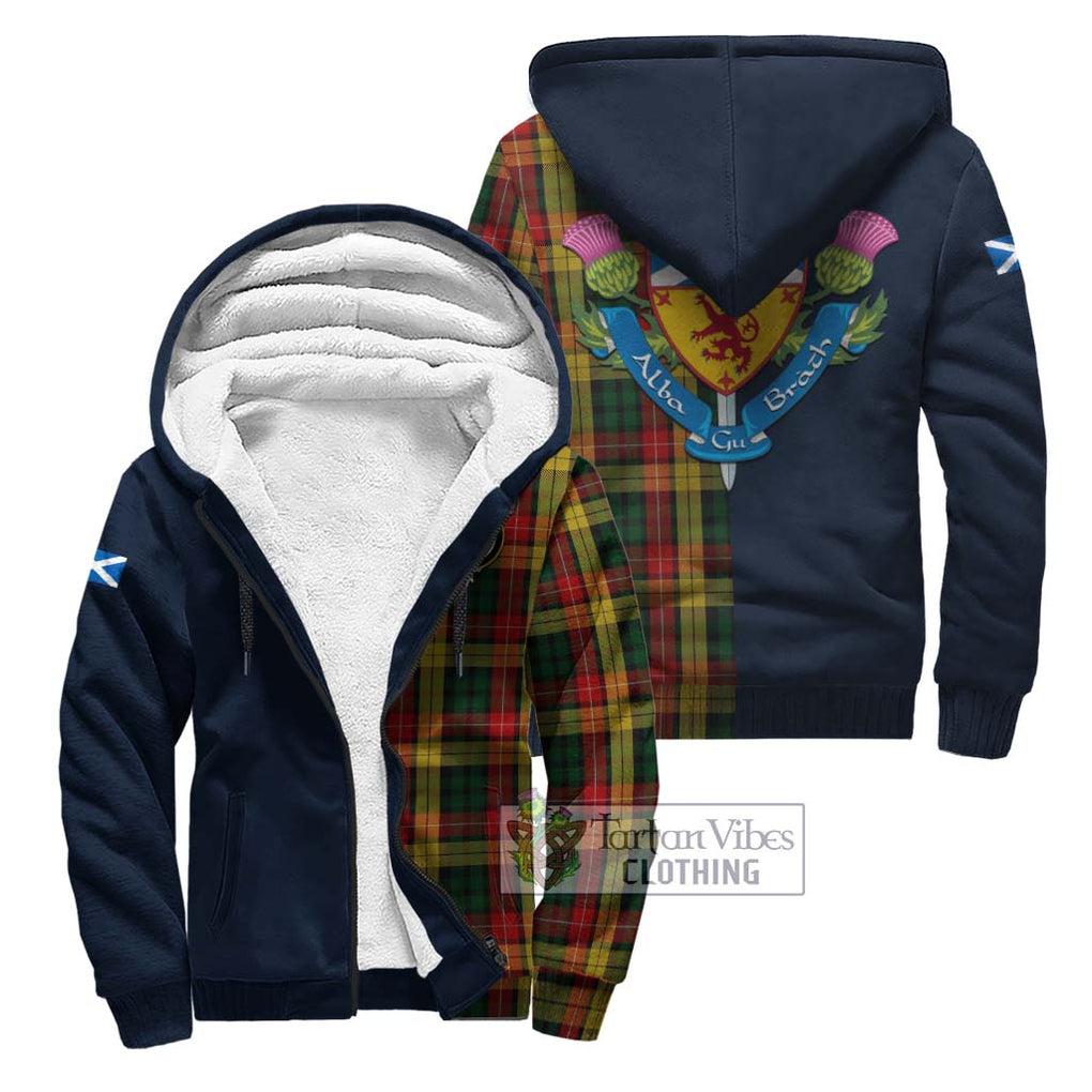 Tartan Vibes Clothing Buchanan Tartan Sherpa Hoodie with Scottish Lion Royal Arm Half Style