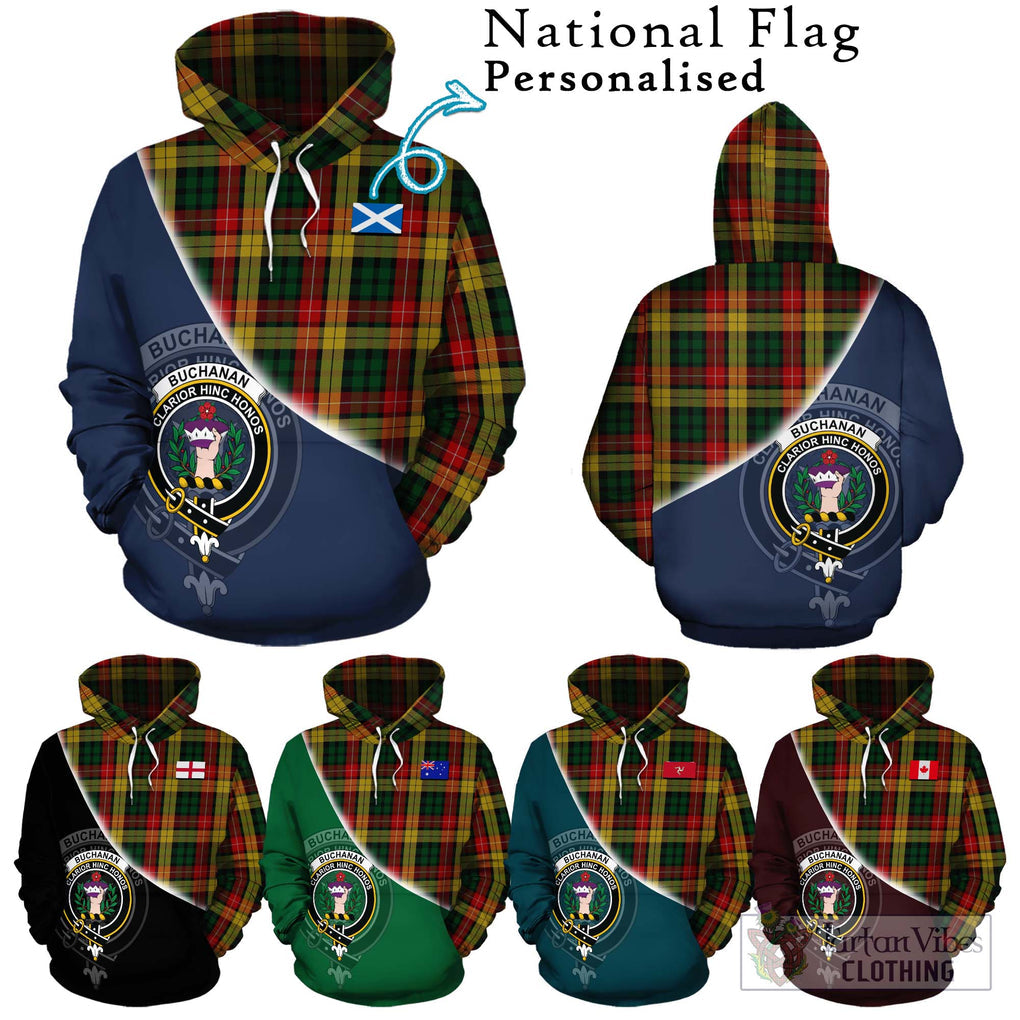 Buchanan Tartan Hoodie with Personalised National Flag and Family Crest Half Style Zip Hoodie - Tartanvibesclothing Shop