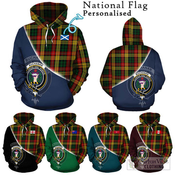 Buchanan Tartan Hoodie with Personalised National Flag and Family Crest Half Style