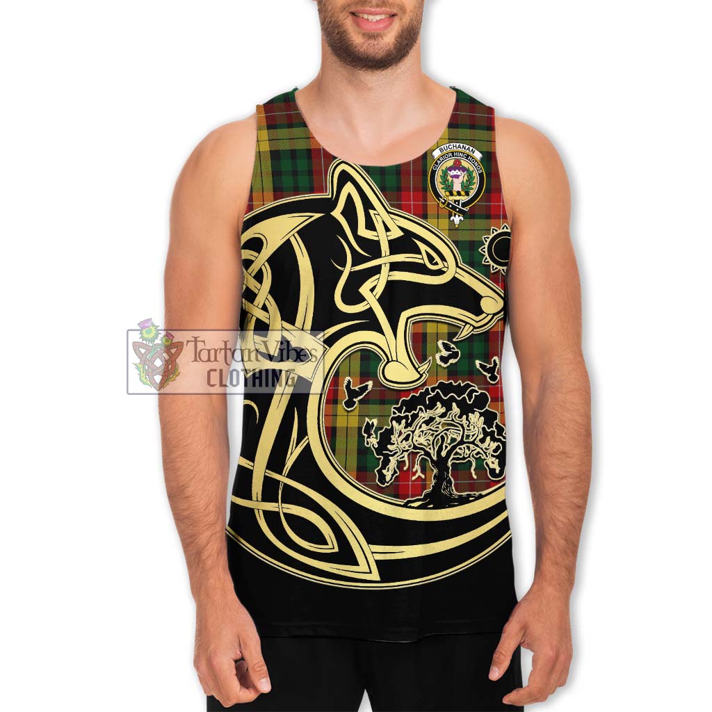 Buchanan Tartan Men's Tank Top with Family Crest Celtic Wolf Style Men - Tartan Vibes Clothing