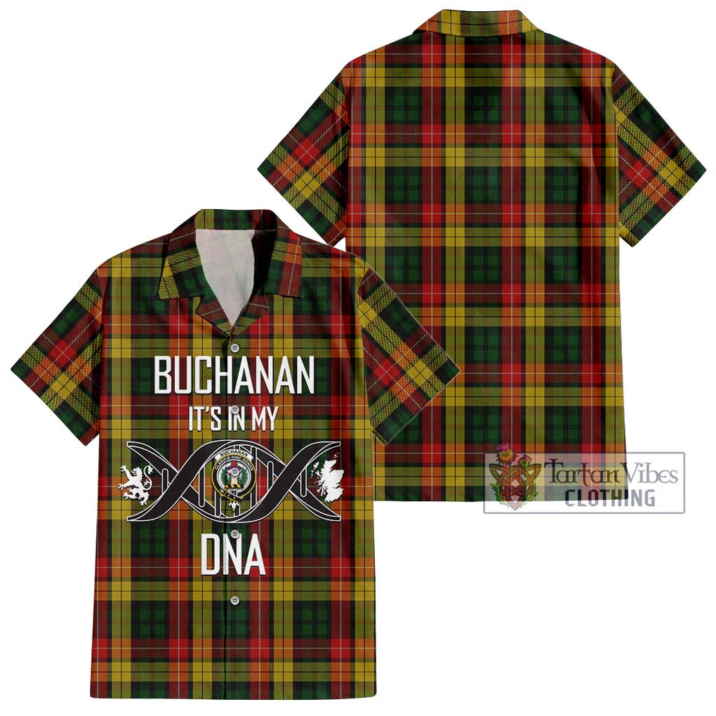 Buchanan Tartan Short Sleeve Button Shirt with Family Crest DNA In Me Style Kid - Tartanvibesclothing Shop