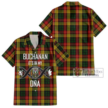 Buchanan Tartan Short Sleeve Button Shirt with Family Crest DNA In Me Style