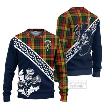 Buchanan Tartan Ugly Sweater Featuring Thistle and Scotland Map