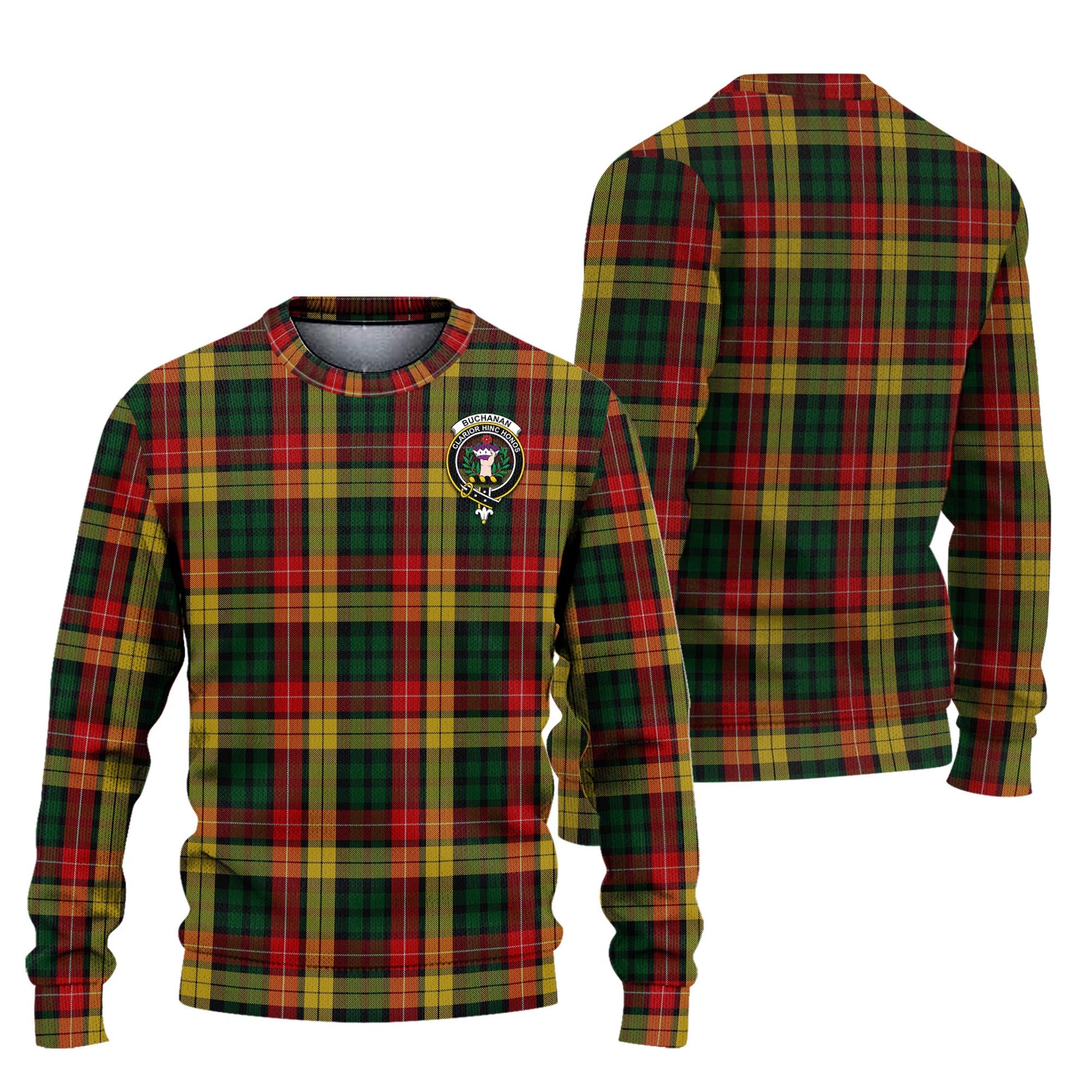 Buchanan Tartan Knitted Sweater with Family Crest Unisex - Tartanvibesclothing