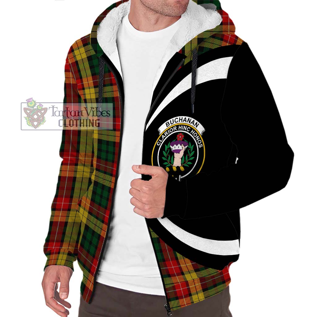 Buchanan Tartan Sherpa Hoodie with Family Crest Circle Style Unisex S - Tartan Vibes Clothing