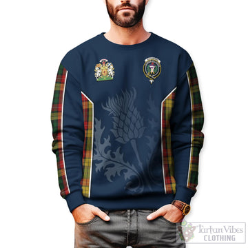 Buchanan Tartan Sweatshirt with Family Crest and Scottish Thistle Vibes Sport Style