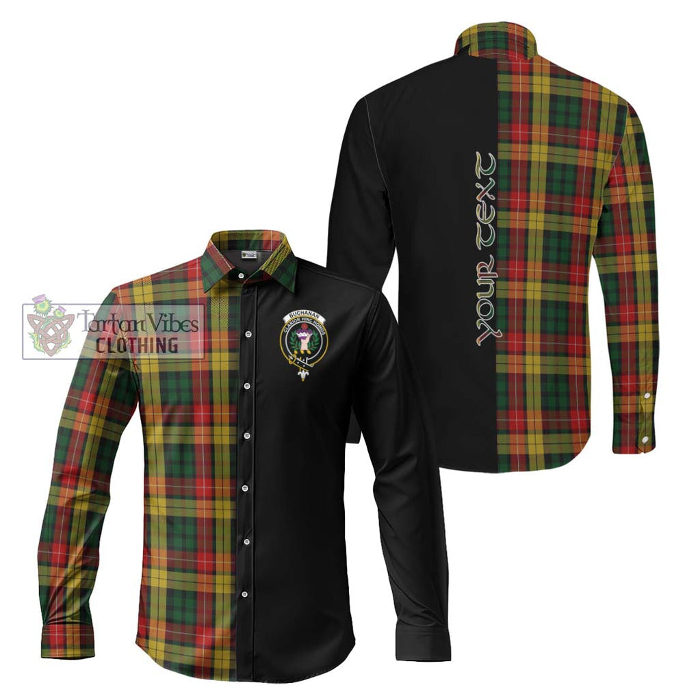 Buchanan Tartan Long Sleeve Button Shirt with Family Crest and Half Of Me Style Men's Shirt S - Tartanvibesclothing Shop