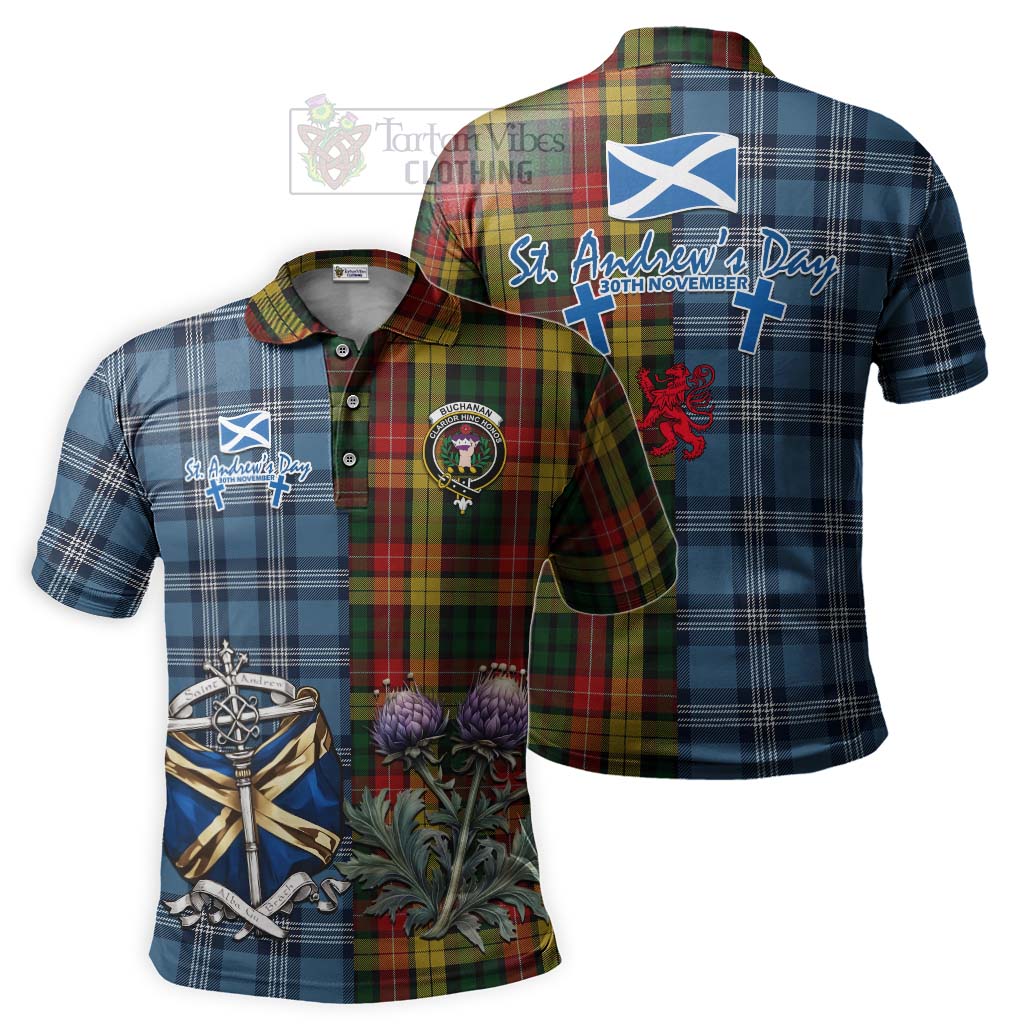 Tartan Vibes Clothing Buchanan Tartan Polo Shirt Happy St. Andrew's Day Half Tartan Style