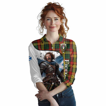 Buchanan Crest Tartan Women's Casual Shirt Inspired by the Freedom of Scottish Warrior