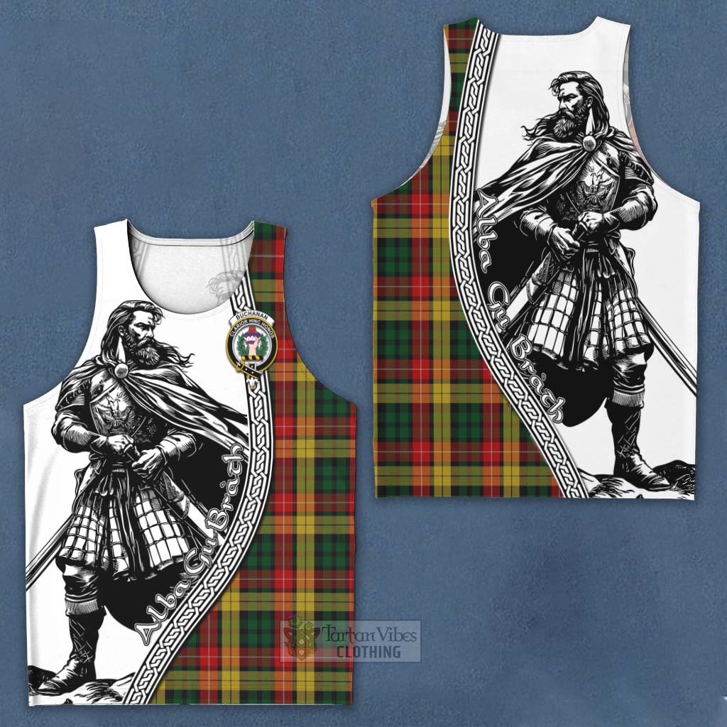 Tartan Vibes Clothing Buchanan Tartan Clan Crest Men's Tank Top with Highlander Warrior Celtic Style