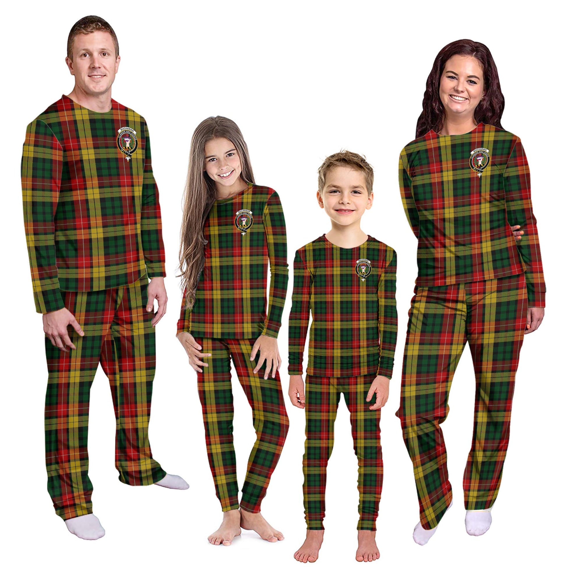 Buchanan Tartan Pajamas Family Set with Family Crest Kid - Tartan Vibes Clothing