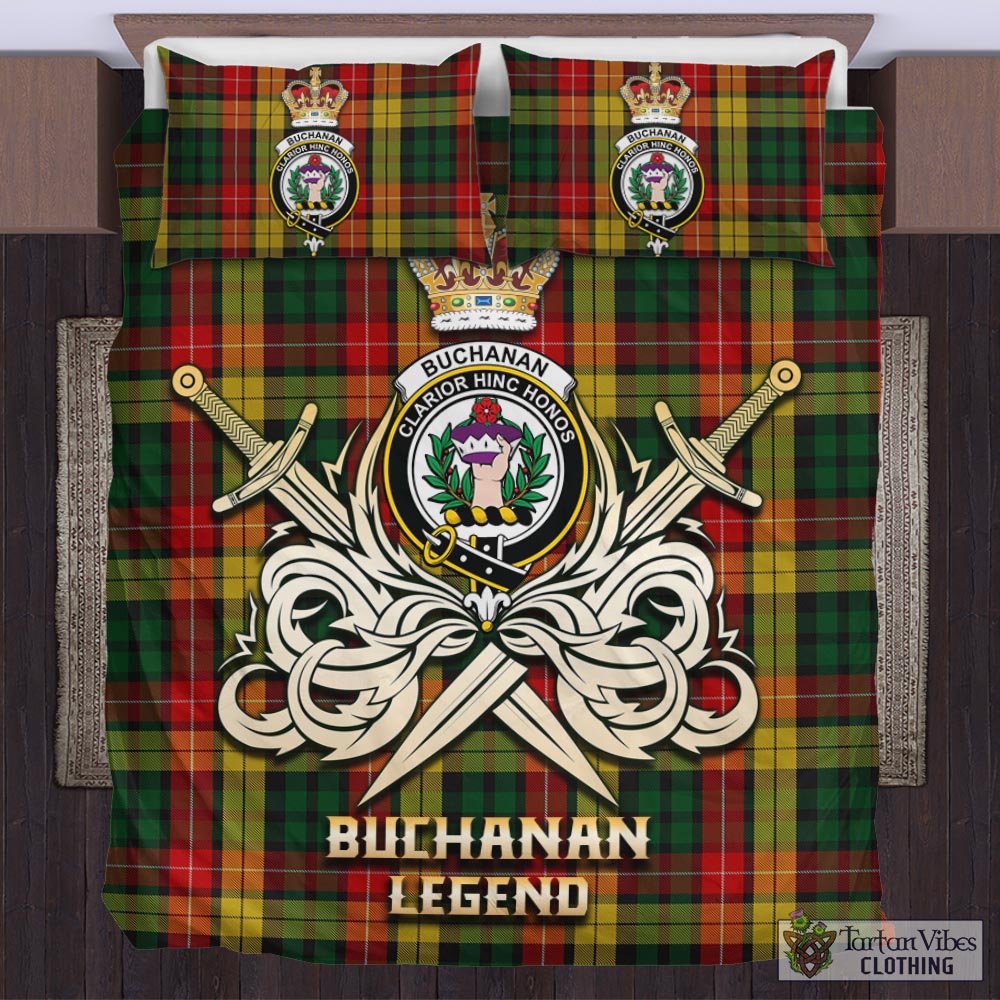 Tartan Vibes Clothing Buchanan Tartan Bedding Set with Clan Crest and the Golden Sword of Courageous Legacy