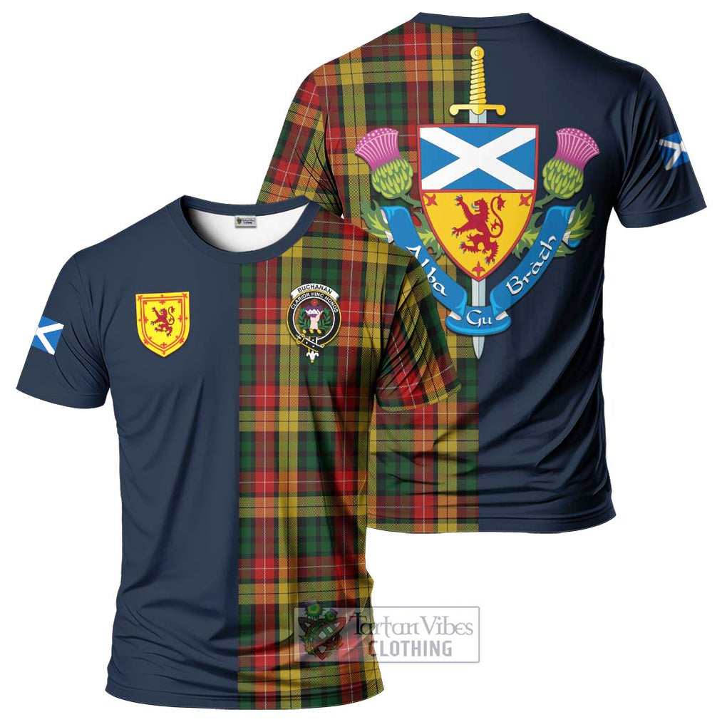 Tartan Vibes Clothing Buchanan Tartan T-Shirt Alba with Scottish Lion Royal Arm Half Style