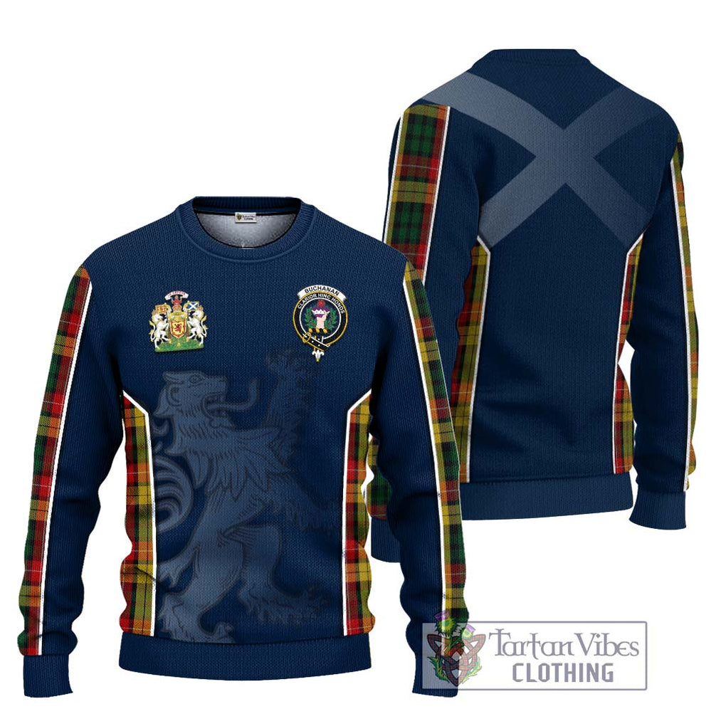 Buchanan Tartan Knitted Sweater with Family Crest and Lion Rampant Vibes Sport Style Unisex - Tartan Vibes Clothing