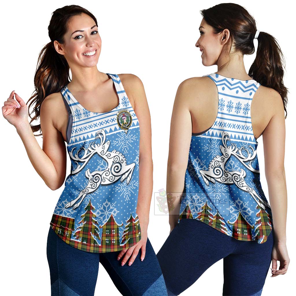 Tartan Vibes Clothing Buchanan Clan Christmas Women's Racerback Tanks Celtic Reindeer Style