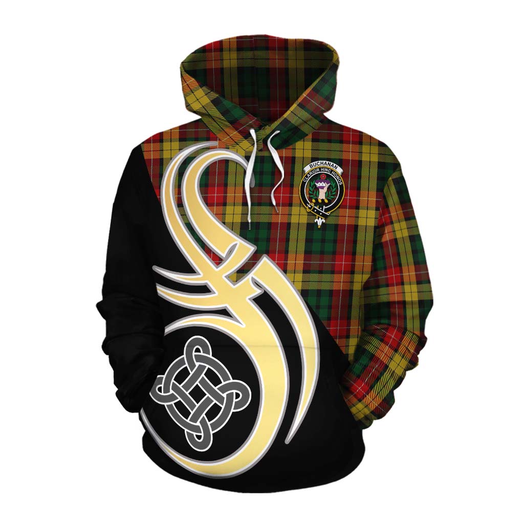 Tartan Vibes Clothing Buchanan Tartan Cotton Hoodie with Family Crest and Celtic Symbol Style