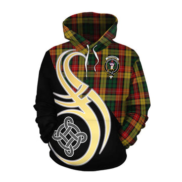 Buchanan Tartan Cotton Hoodie with Family Crest and Celtic Symbol Style