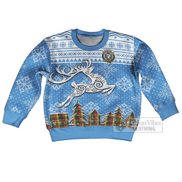 Buchanan Clan Christmas Kid Ugly Sweater with Tartan and Celtic Reindeer Style