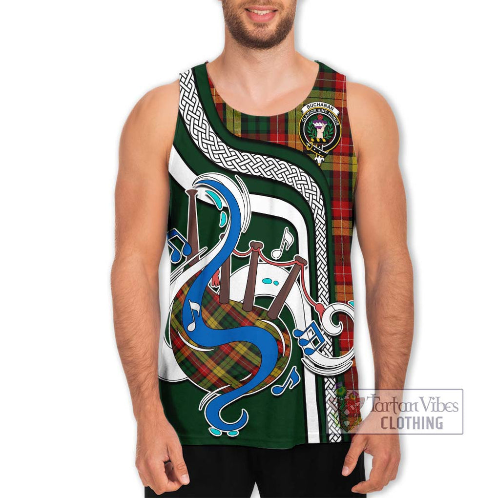 Buchanan Tartan Men's Tank Top with Epic Bagpipe Style Men - Tartanvibesclothing Shop