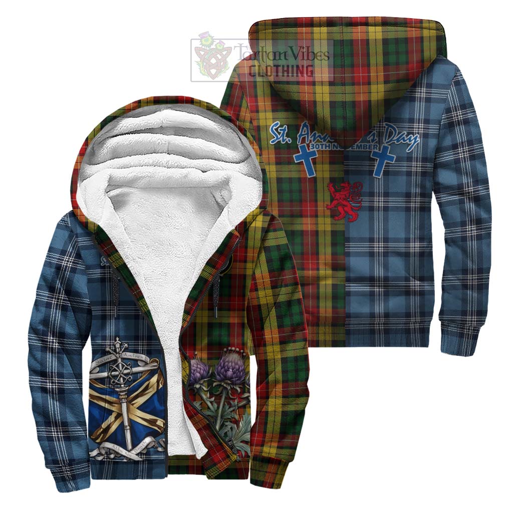 Tartan Vibes Clothing Buchanan Tartan Sherpa Hoodie Happy St. Andrew's Day Half Tartan Style