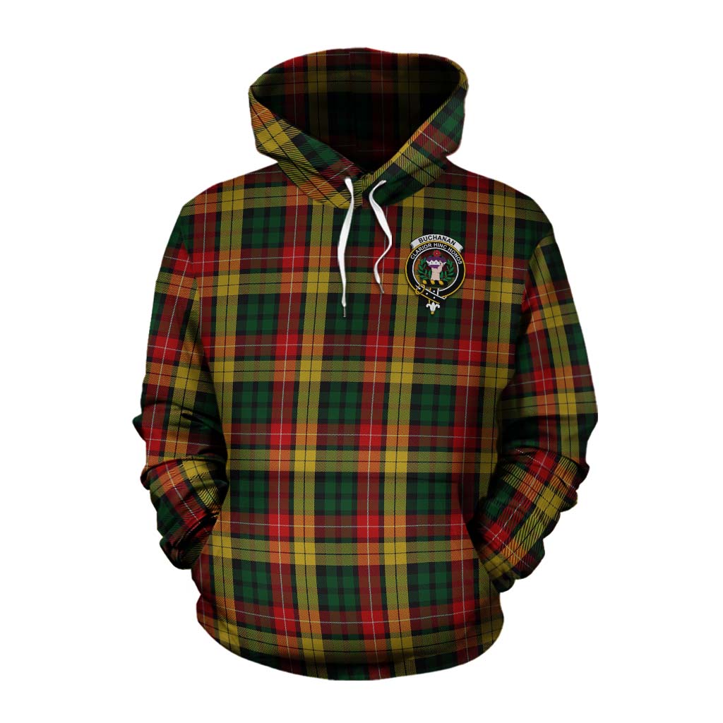 Tartan Vibes Clothing Buchanan Tartan Cotton Hoodie with Family Crest Celtic Skull Style