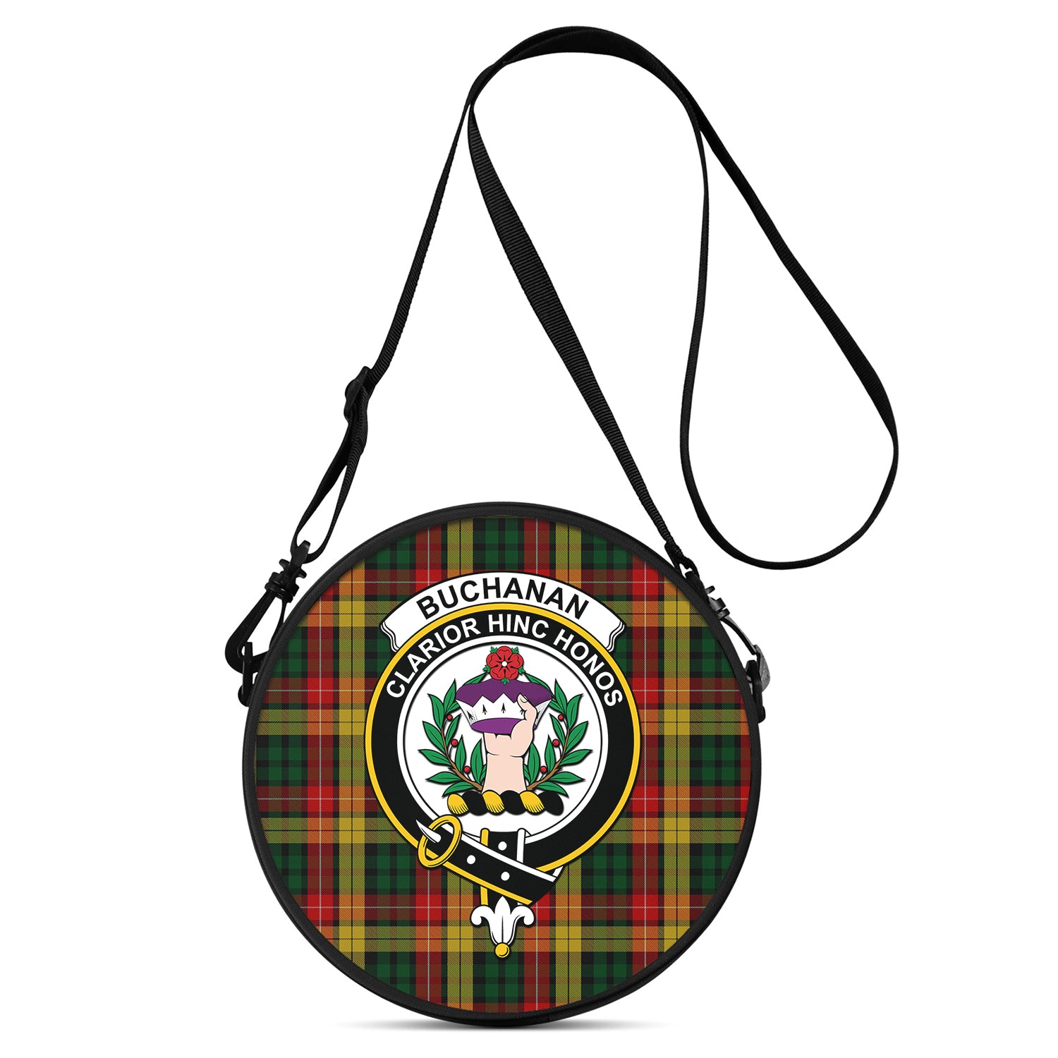 Buchanan Tartan Round Satchel Bags with Family Crest One Size 9*9*2.7 inch