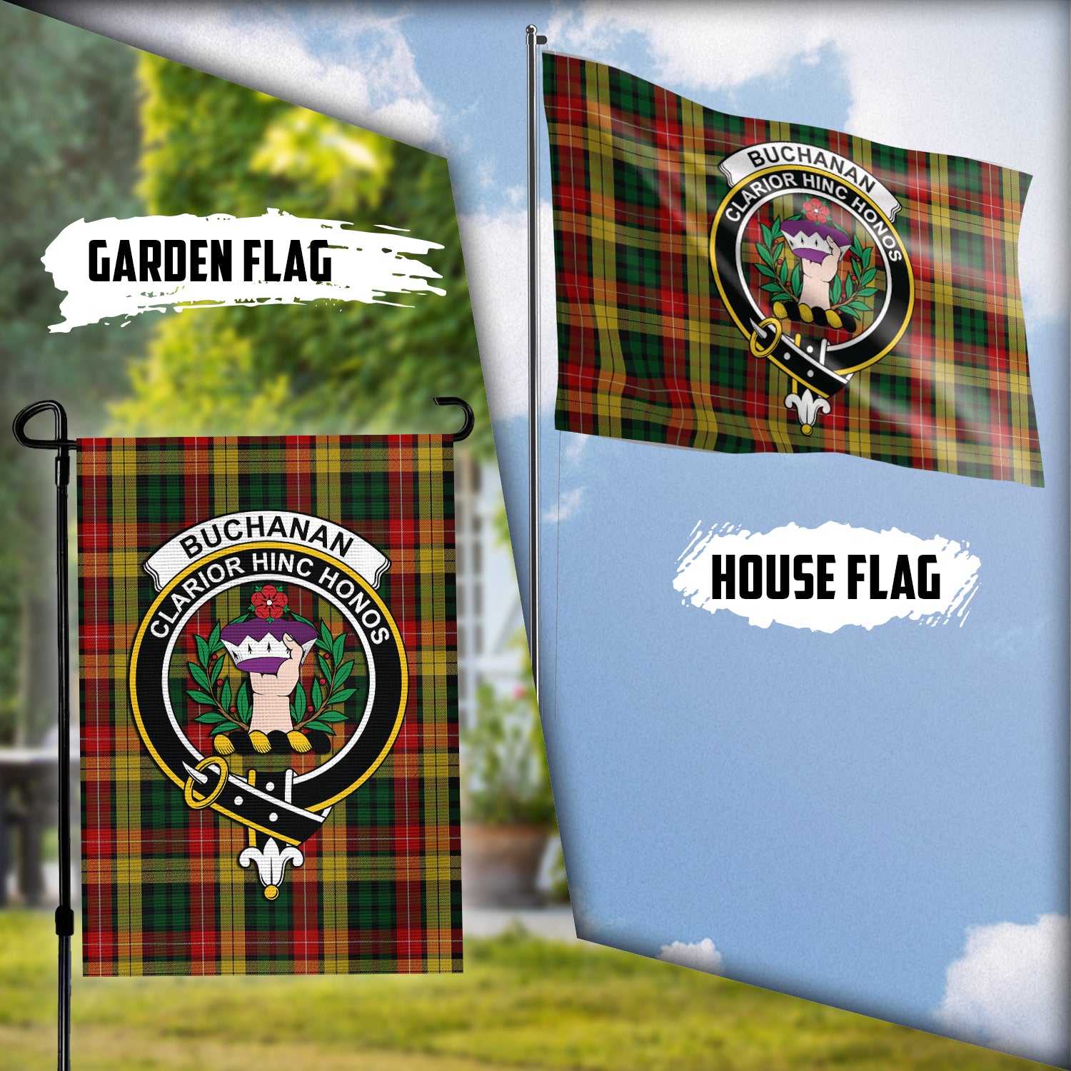 Buchanan Tartan Flag with Family Crest Garden Flag (Vertical) - Tartan Vibes Clothing