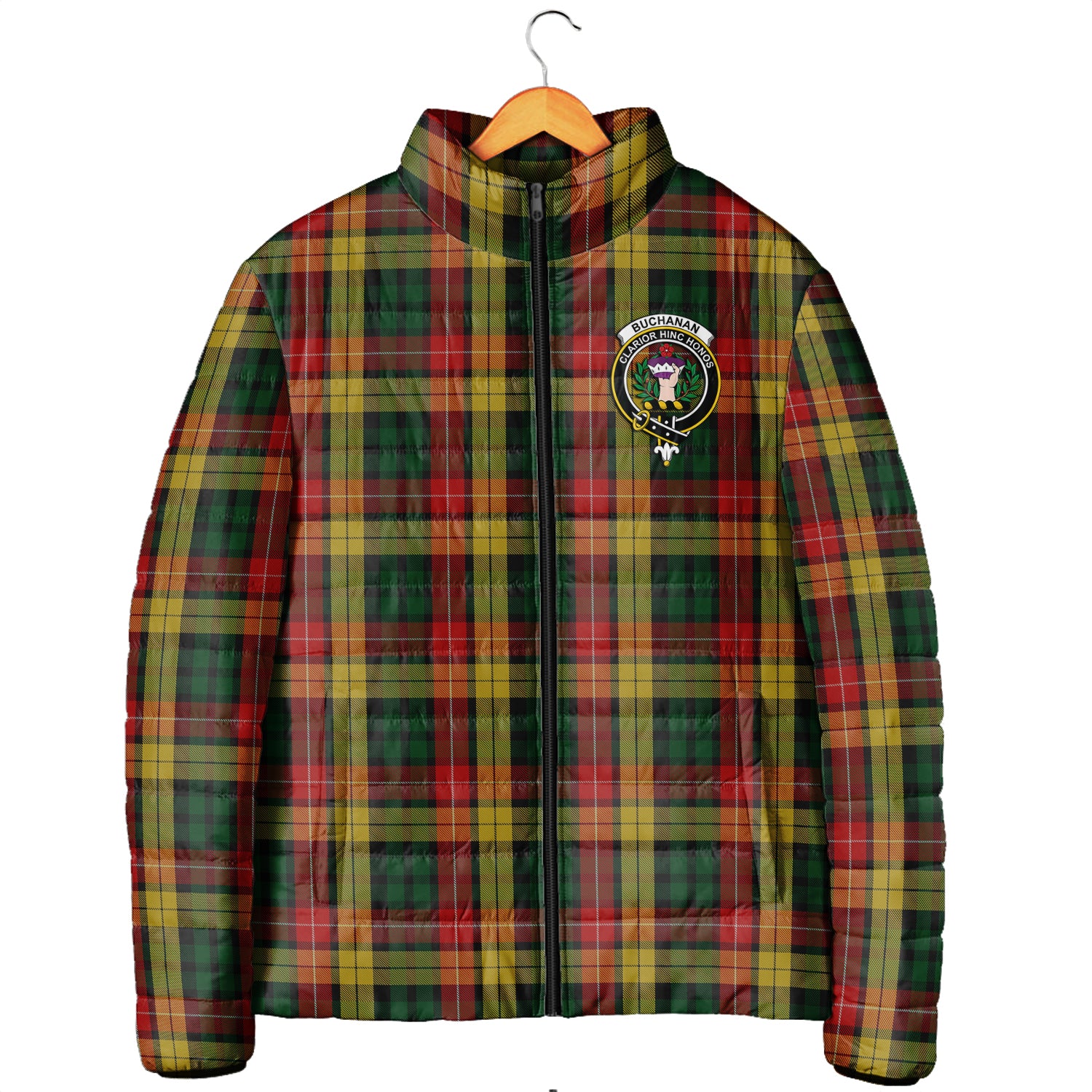 Buchanan Tartan Padded Jacket with Family Crest Men's Padded Jacket - Tartan Vibes Clothing