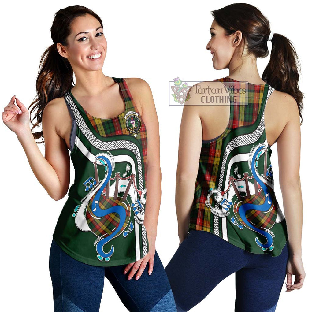 Buchanan Tartan Women's Racerback Tanks with Epic Bagpipe Style 4XL - Tartanvibesclothing Shop