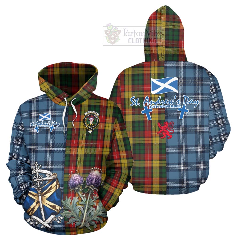 Tartan Vibes Clothing Buchanan Tartan Hoodie Happy St. Andrew's Day Half Tartan Style