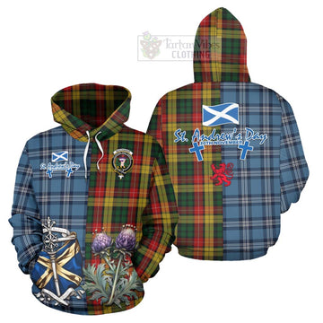 Buchanan Tartan Hoodie Happy St. Andrew's Day Half Tartan Style