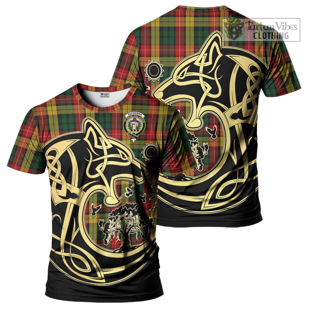 Buchanan Tartan T-Shirt with Family Crest Celtic Wolf Style Kid's Shirt - Tartan Vibes Clothing