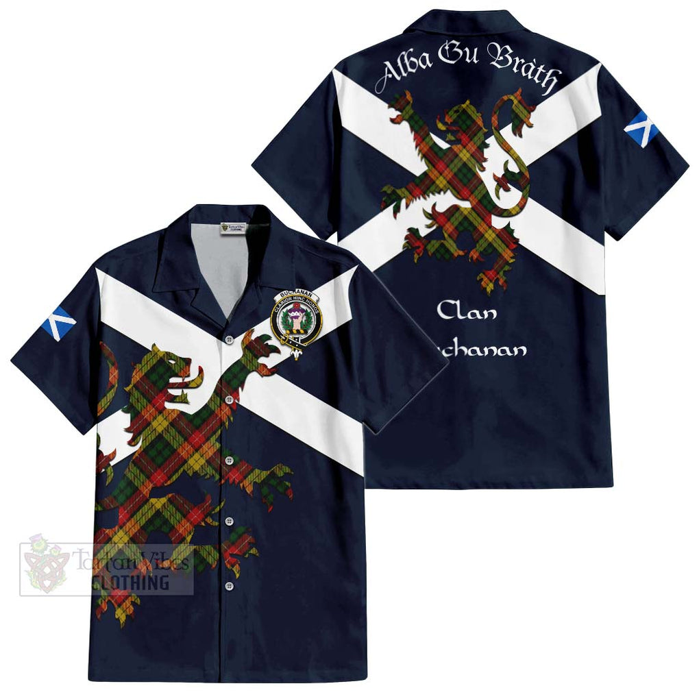 Tartan Vibes Clothing Buchanan Tartan Lion Rampant Short Sleeve Button Shirt – Proudly Display Your Heritage with Alba Gu Brath and Clan Name