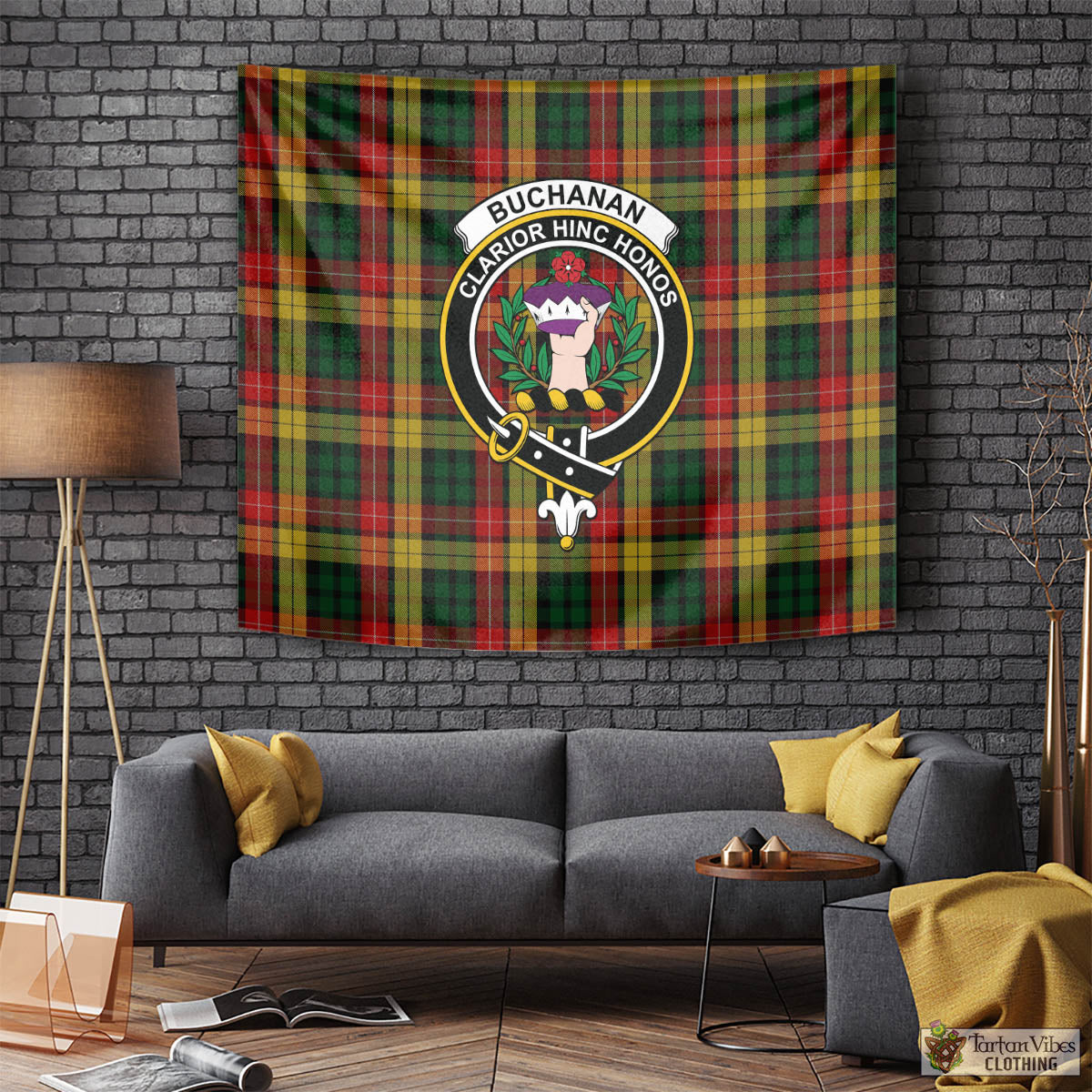 Tartan Vibes Clothing Buchanan Tartan Tapestry Wall Hanging and Home Decor for Room with Family Crest