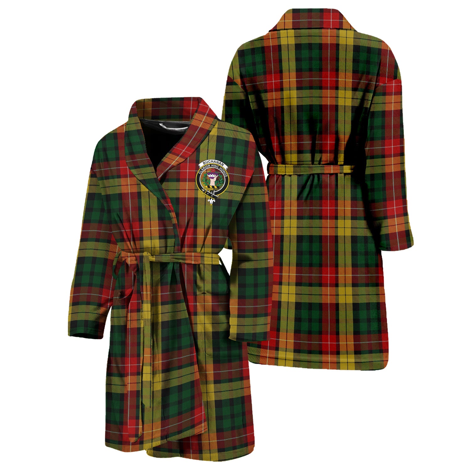 Buchanan Tartan Bathrobe with Family Crest Unisex S - Tartan Vibes Clothing