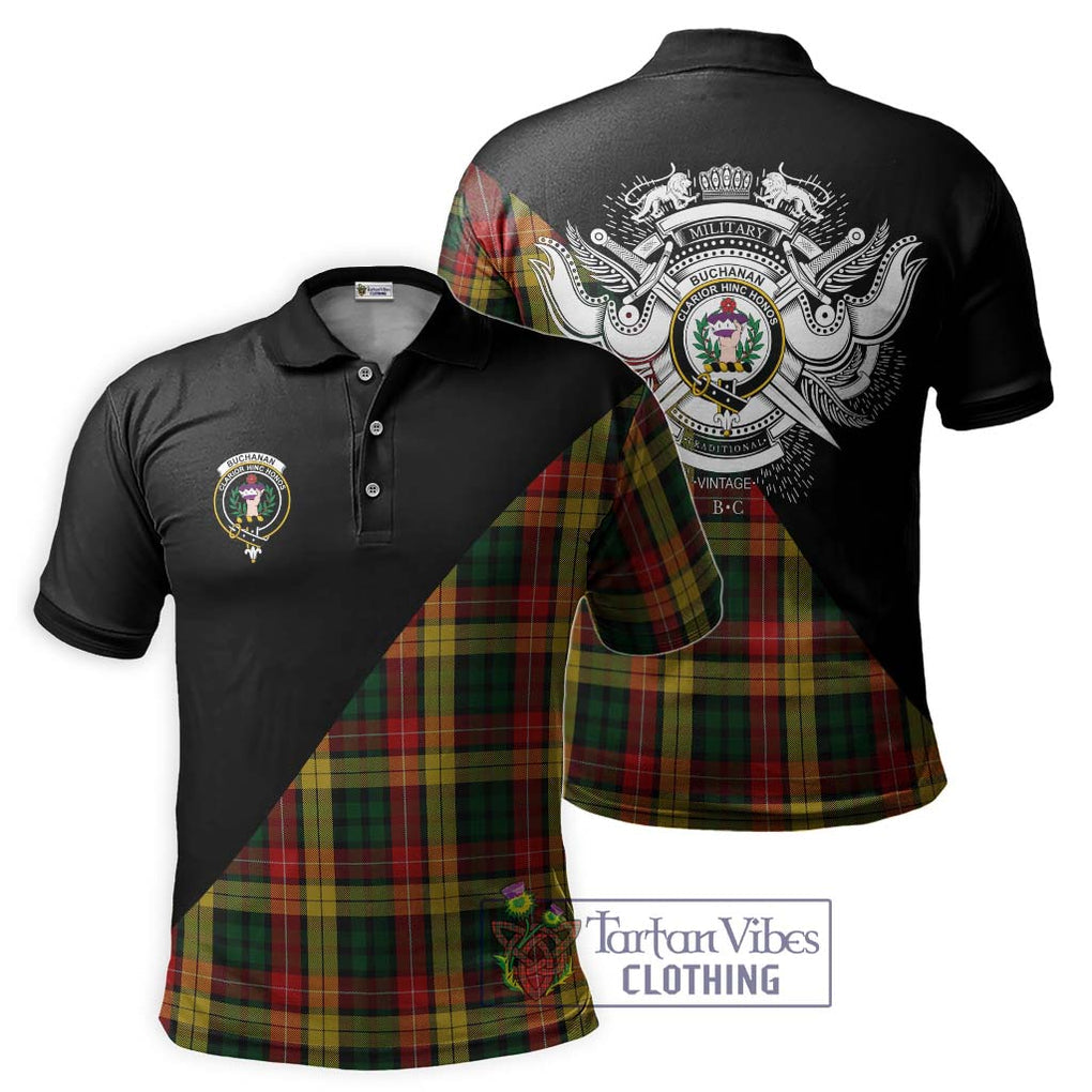 Buchanan Tartan Polo Shirt with Family Crest and Military Logo Style Kid - Tartanvibesclothing Shop