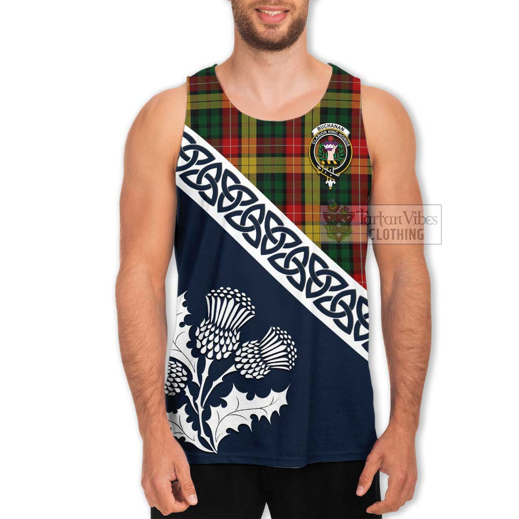 Tartan Vibes Clothing Buchanan Tartan Men's Tank Top Featuring Thistle and Scotland Map