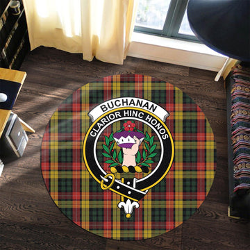 Buchanan Tartan Round Rug with Family Crest