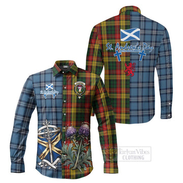 Buchanan Tartan Long Sleeve Button Shirt Happy St. Andrew's Day Half Tartan Style