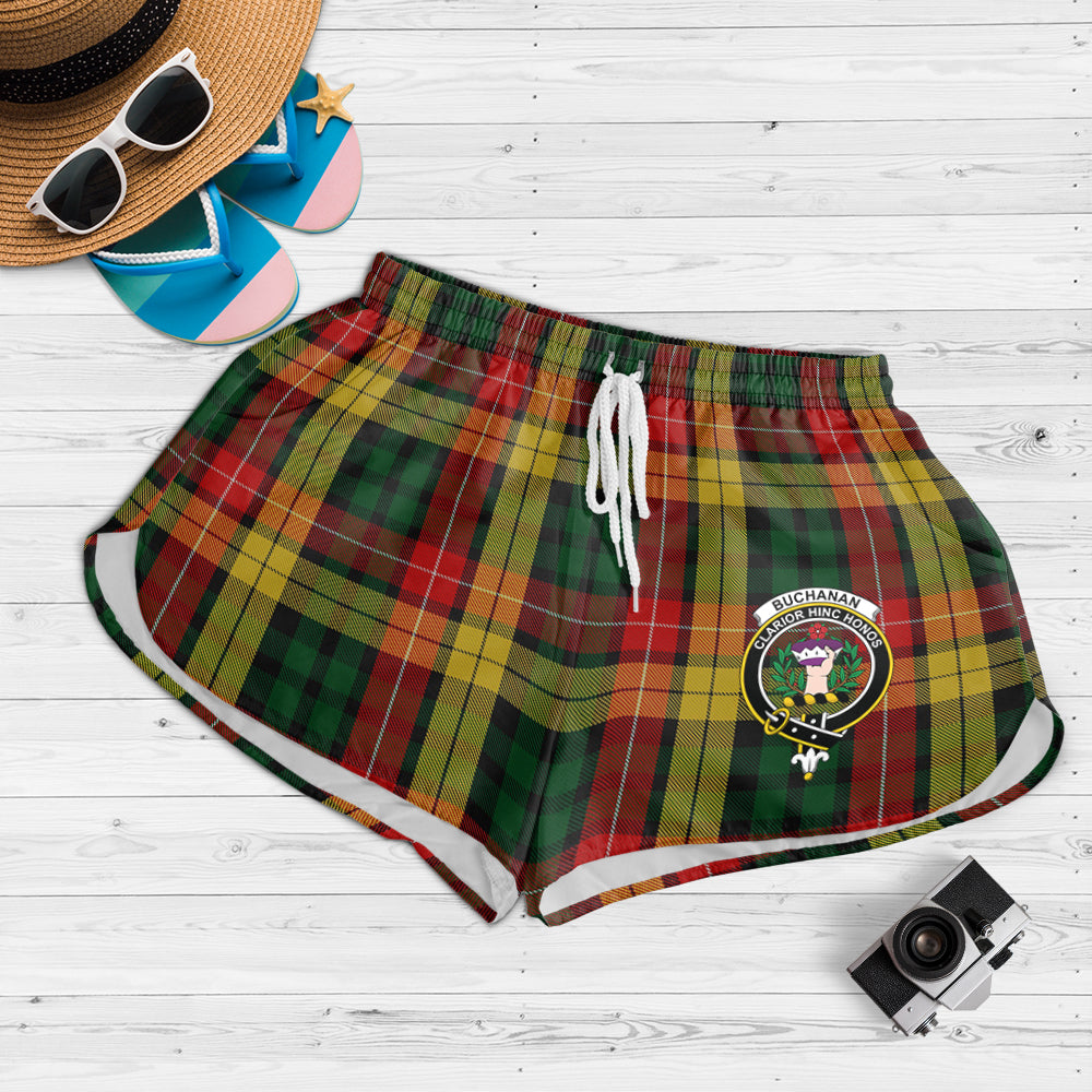 Buchanan Tartan Womens Shorts with Family Crest