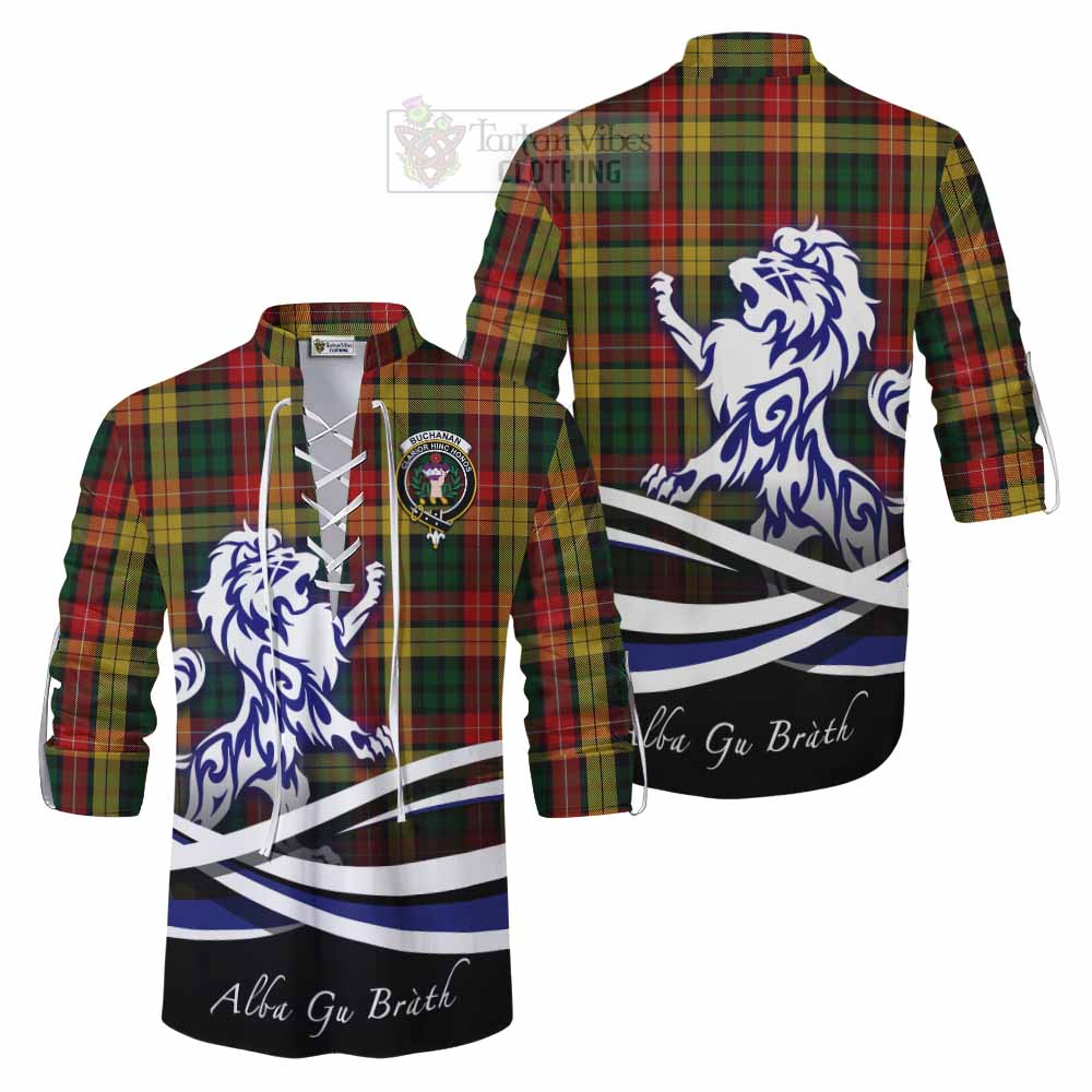 Tartan Vibes Clothing Buchanan Tartan Ghillie Kilt Shirt with Alba Gu Brath Regal Lion Emblem