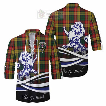 Buchanan Tartan Ghillie Kilt Shirt with Alba Gu Brath Regal Lion Emblem